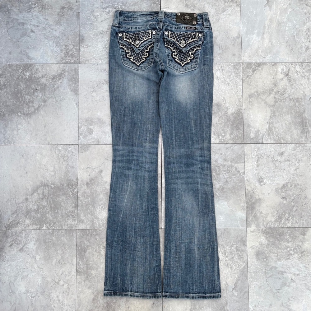 Miss Me Signature Bootcut Jeans JP7028B Medium Wash Embellished Size 27